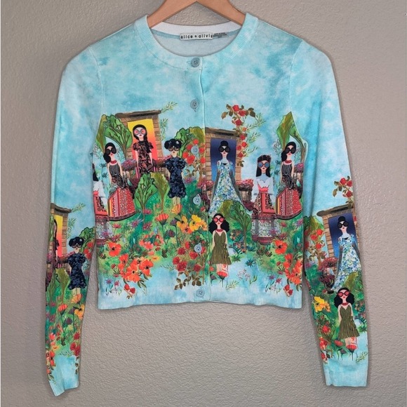 Alice + Olivia Ruthy Palace Knit Blue Cardigan - Picture 4 of 15